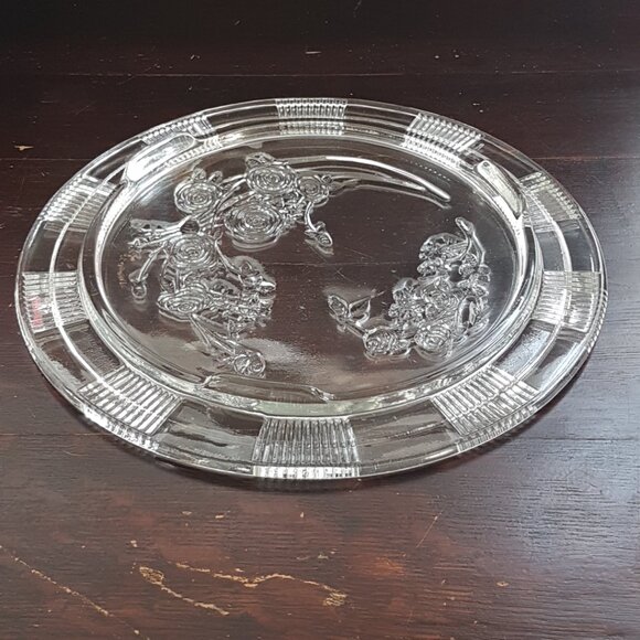 1930s Federal Depression Glass Cake Stand - Sharon or Cabbage Rose Pattern Pedes - Picture 8 of 8